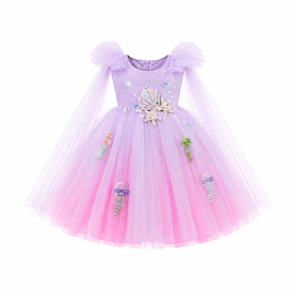 Robe fillette violette – robe de princesse fille en tulle, motifs sirène