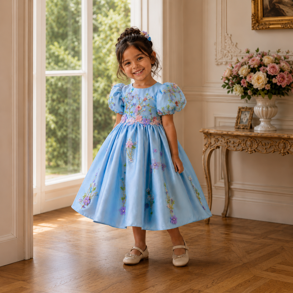Petite fille portant la robe de princesse bleue Dina