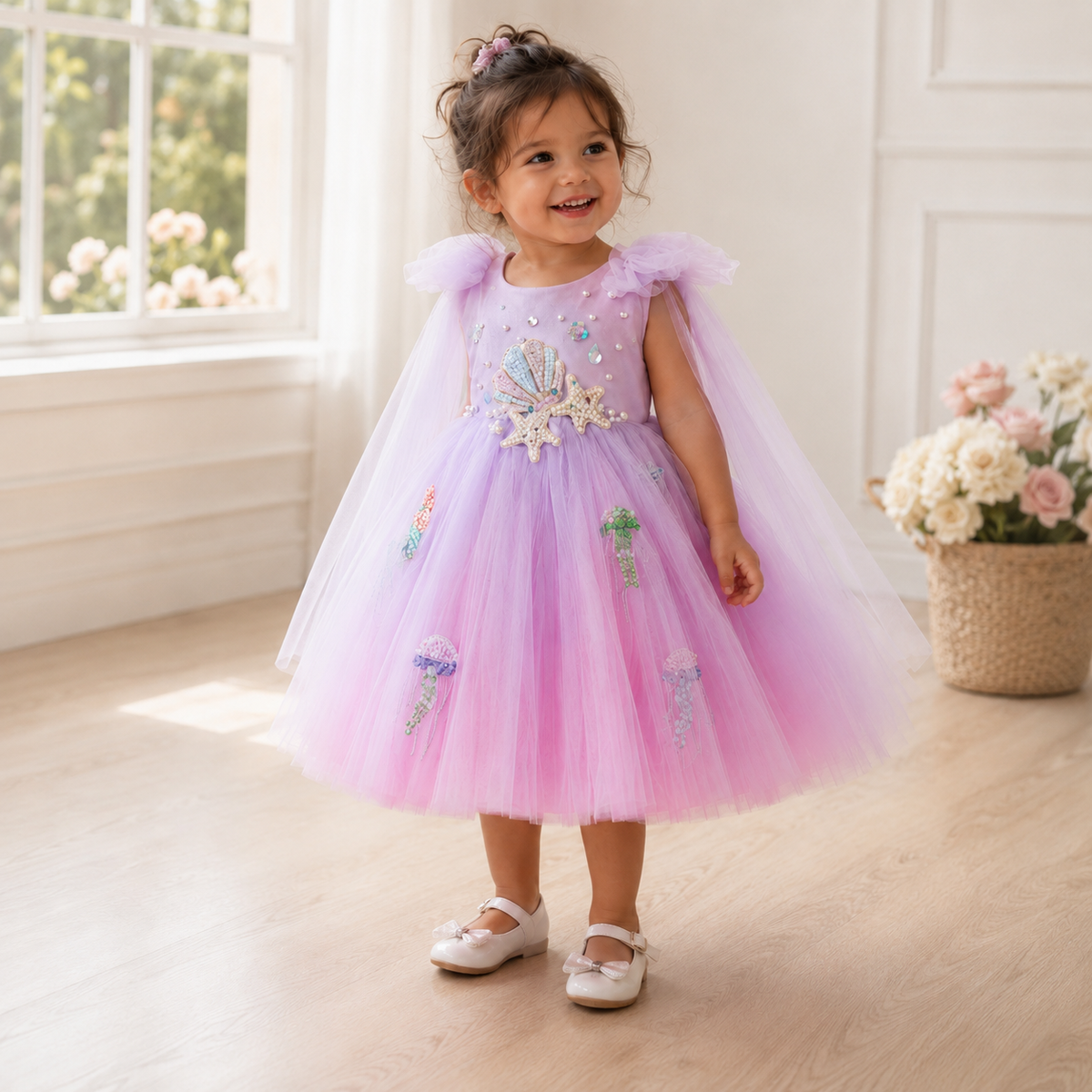 Petite fille portant la robe de princesse violette Victoire